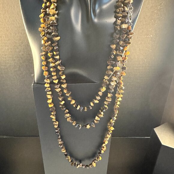 82” hand-knotted Tiger’s Eye necklace 🐯 natural gemstone chips - Picture 1 of 3